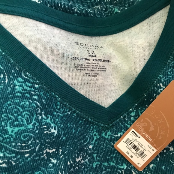 NWT Sonoma paisley teal ribbed top Plus 1X - Picture 7 of 7